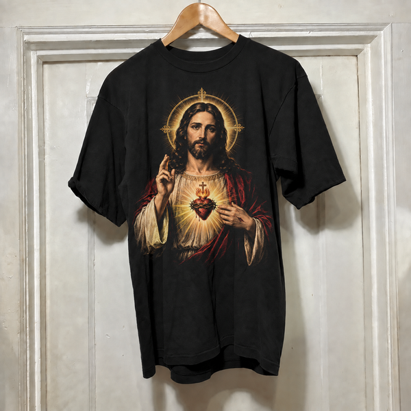 Camiseta Jesus e o Sagrado Coração, estampa completa