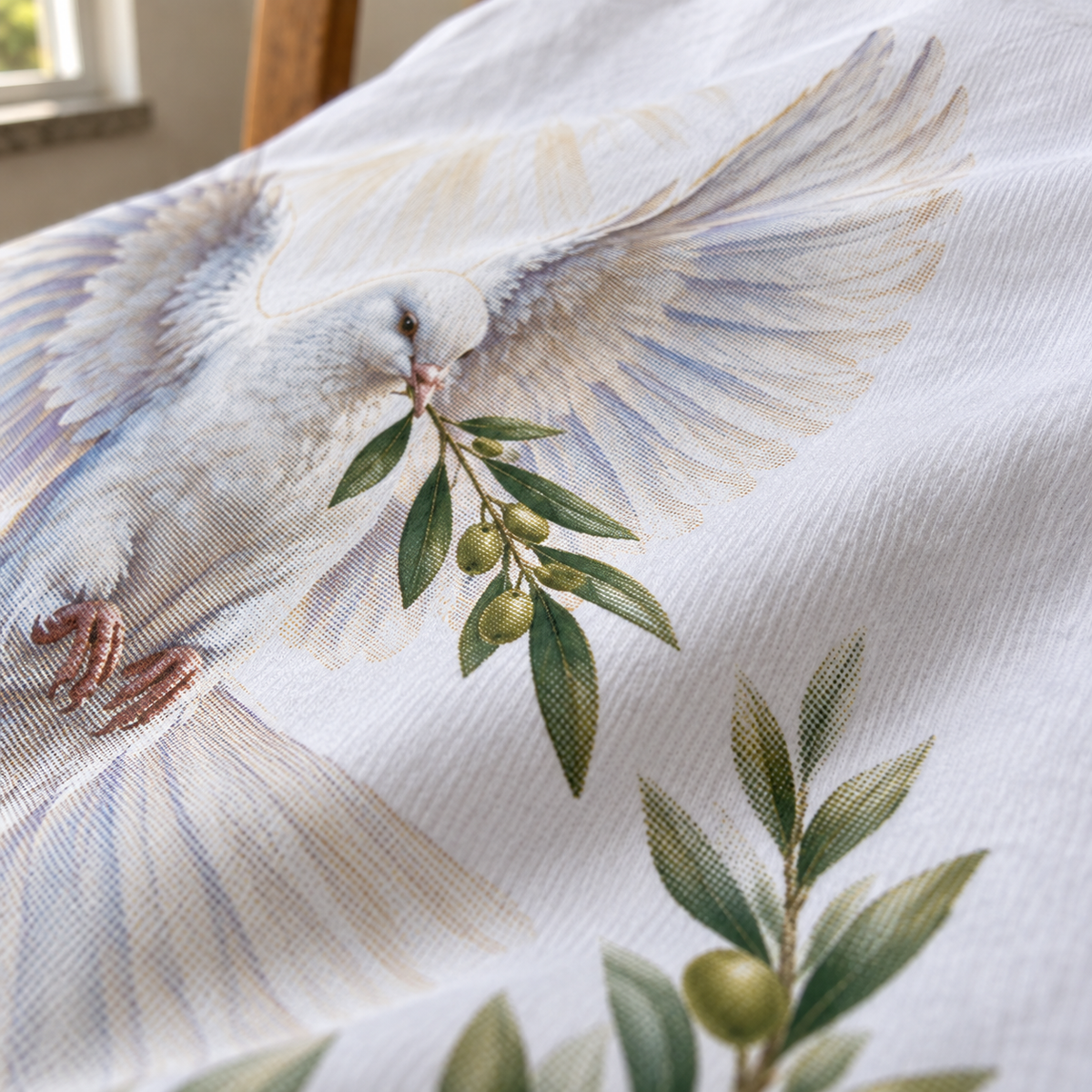 Textura da camiseta branca com a estampa Espírito Santo, Paz