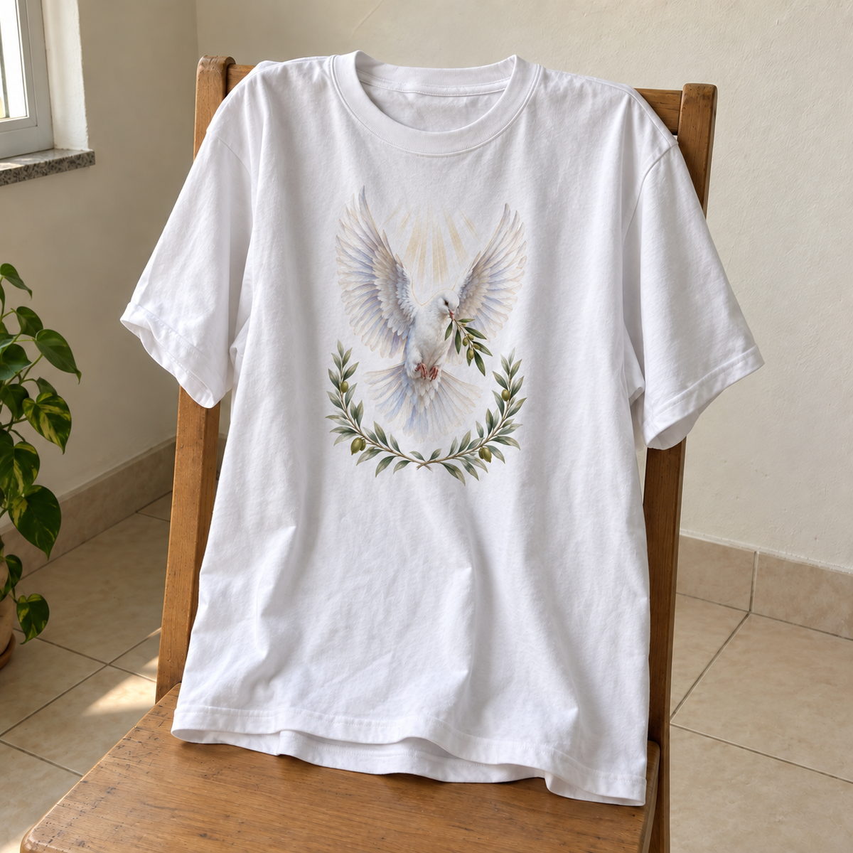 Camiseta branca Espírito Santo, Paz, estampa completa