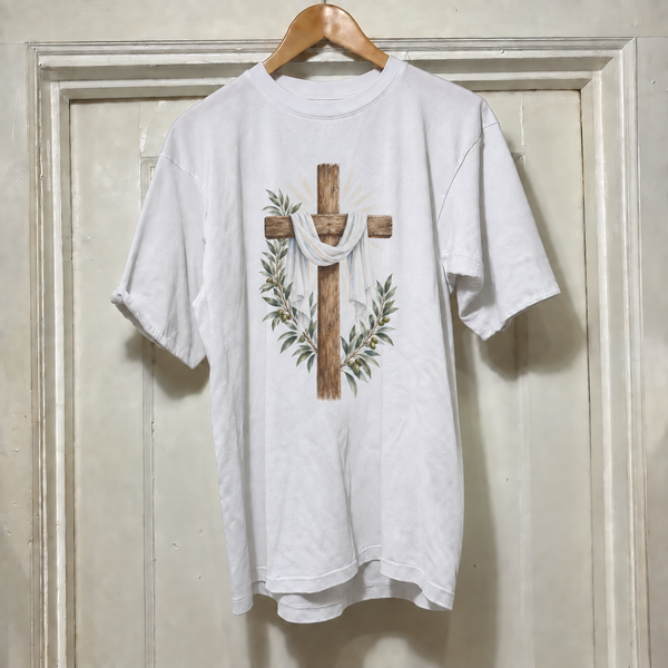 Camiseta branca Cruz e Ramos de Oliveira, estampa completa