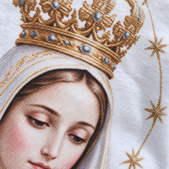 Camiseta religiosa Nossa Senhora de Fátima, branca