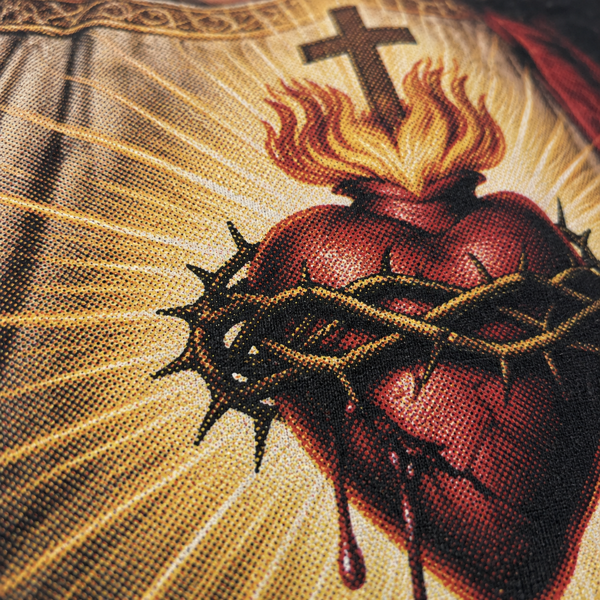 Detalhe da estampa Jesus e o Sagrado Coração, impressão DTF