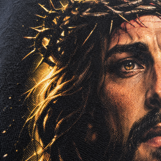 Camiseta gospel Cristo Coroado de Espinhos | Estampa cristã em DTF