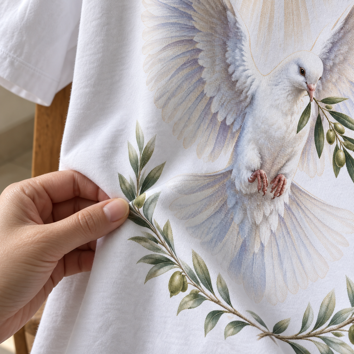 Tecido da camiseta branca Espírito Santo, Paz em movimento