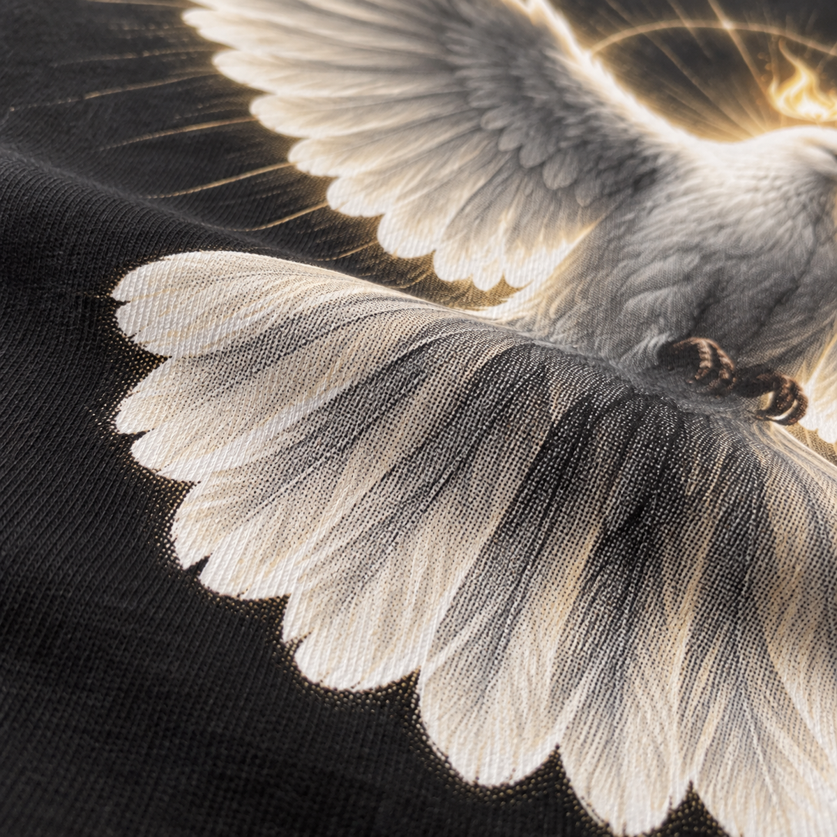 Textura da camiseta com a estampa Pomba do Espírito Santo